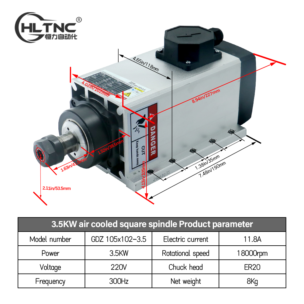 3.5KW ER20 220VSquare Fly-edge - đánh giá và giá Cnc Spindle Motor